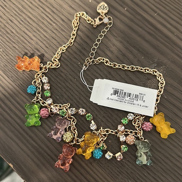 NWT Betsey Johnson GUMMY BEAR Gold Tone Crystal Fire Ball & Bear Charms Necklace - Picture 5 of 5